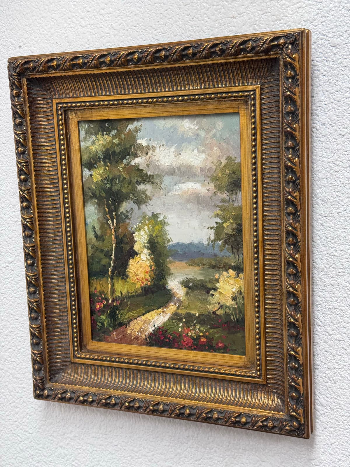 Vintage Giltwood Sunny Day on Open Road Canvas Oil on Painting, Signed - Thumbnail 3
