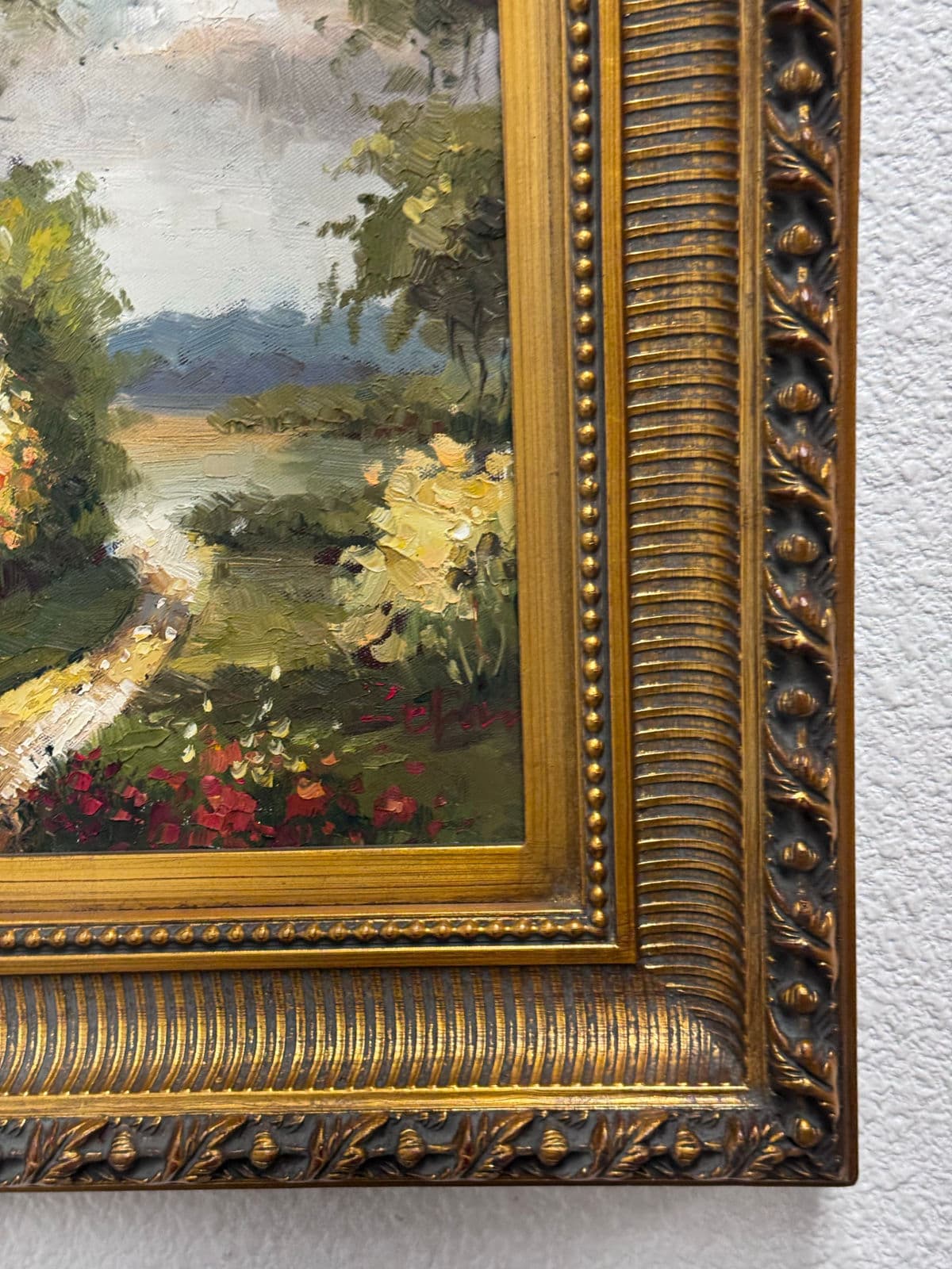 Vintage Giltwood Sunny Day on Open Road Canvas Oil on Painting, Signed - Thumbnail 4