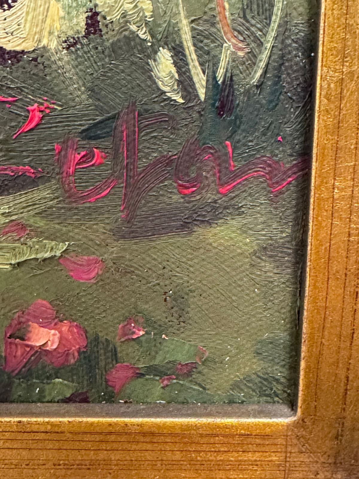 Vintage Giltwood Sunny Day on Open Road Canvas Oil on Painting, Signed - Thumbnail 11