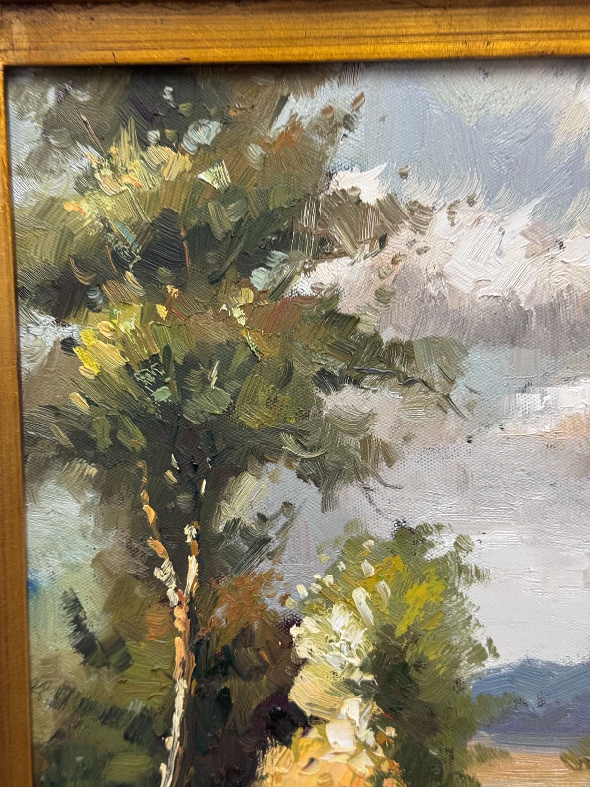 Vintage Giltwood Sunny Day on Open Road Canvas Oil on Painting, Signed - Thumbnail 13