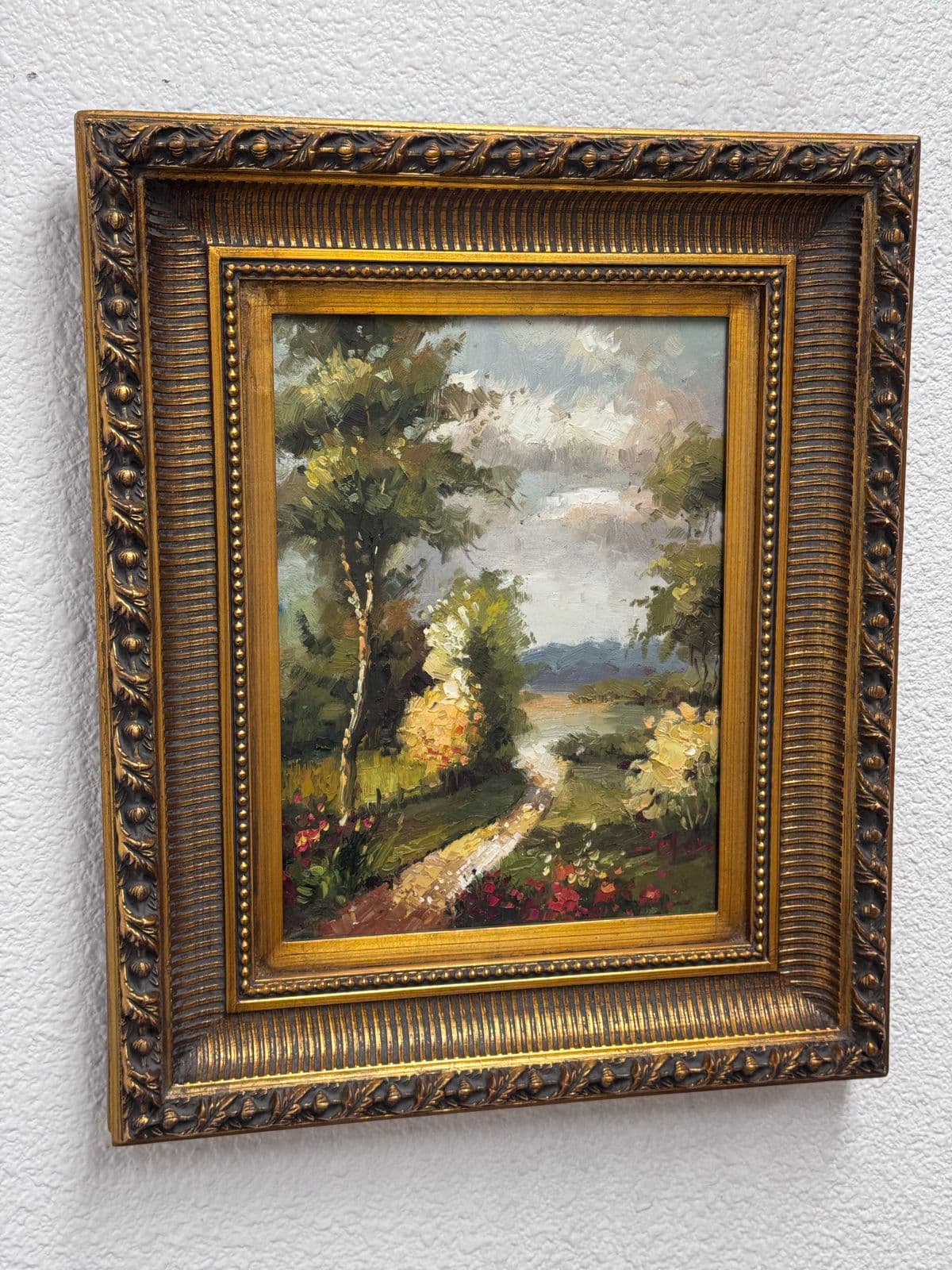 Vintage Giltwood Sunny Day on Open Road Canvas Oil on Painting, Signed - Thumbnail 10