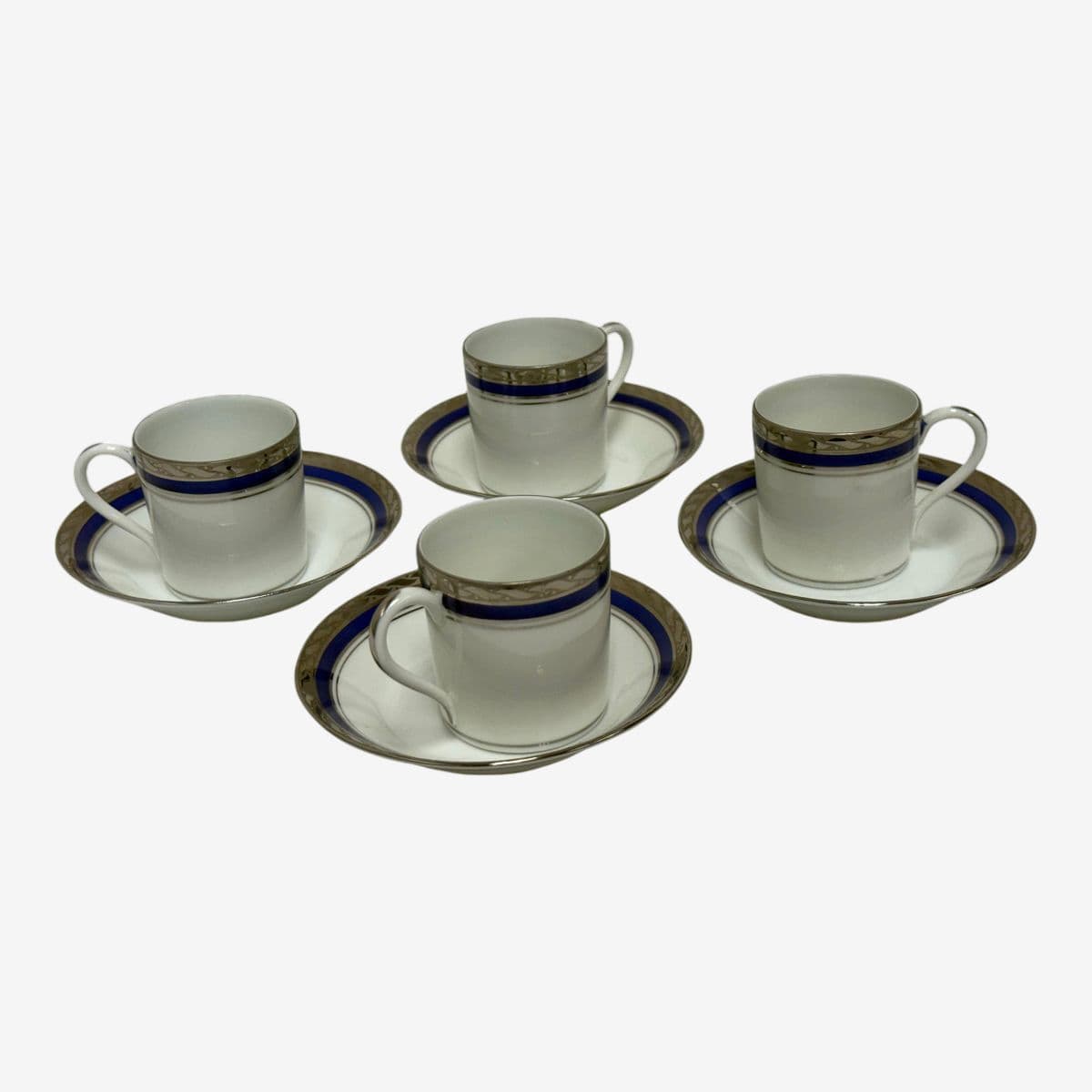 Rocal Limoges Porcelain Cups + Saucers, Set of Four - Image 1