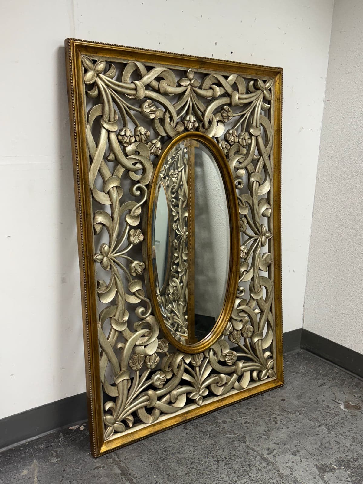 Silver + Gold Trellis Framed Looking Glass Mirror Panel - Thumbnail 4