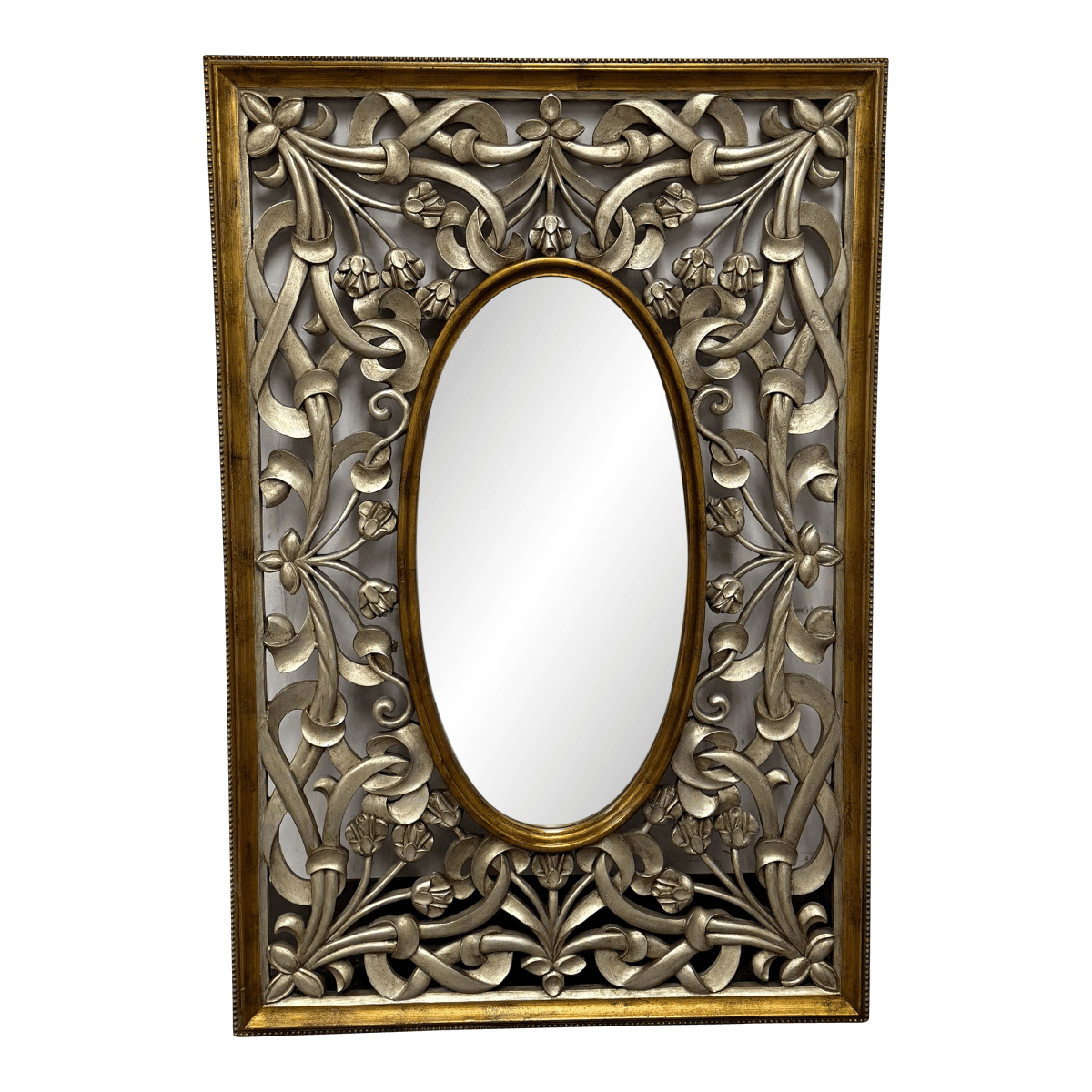 Silver + Gold Trellis Framed Looking Glass Mirror Panel - Thumbnail 2