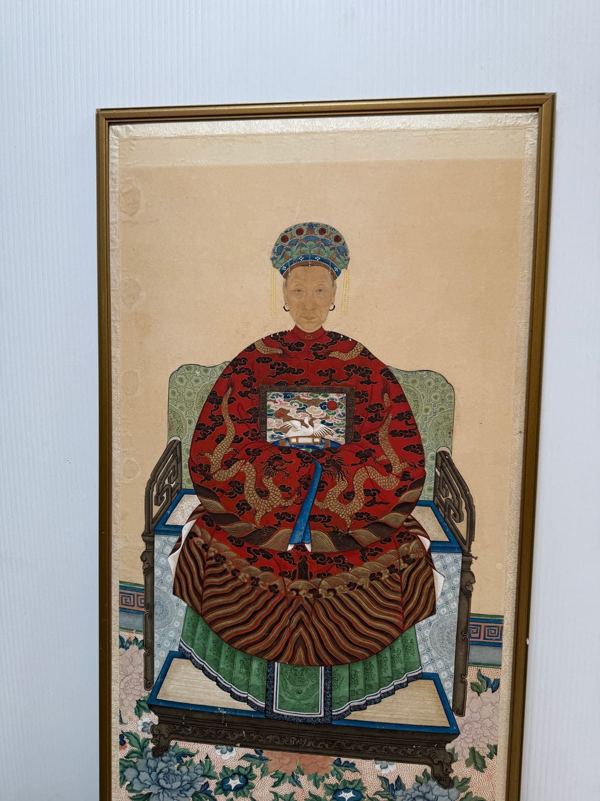 Antique Chinese Ancestor Painting, Framed - Thumbnail 9