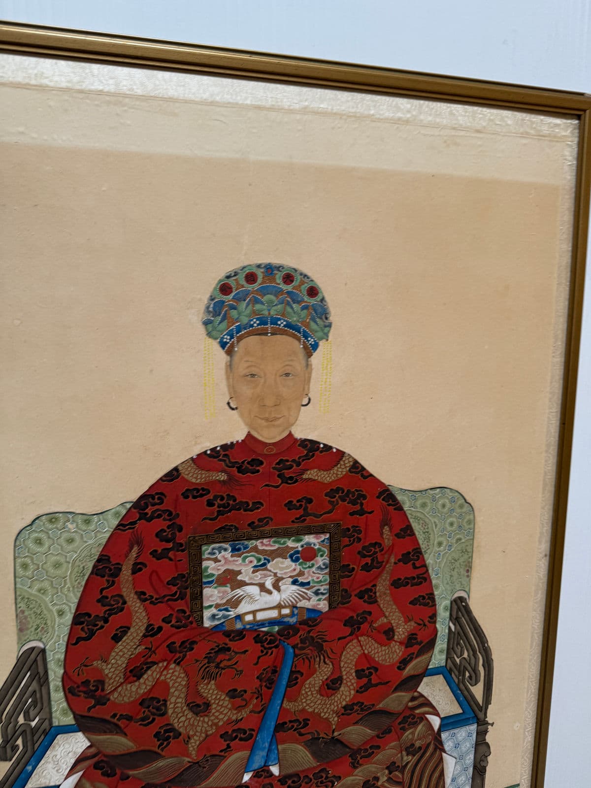 Antique Chinese Ancestor Painting, Framed - Thumbnail 7