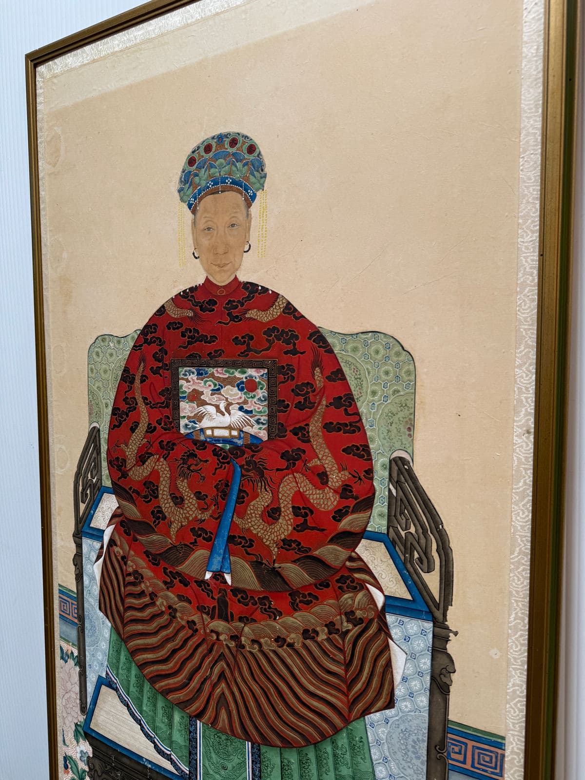 Antique Chinese Ancestor Painting, Framed - Thumbnail 10