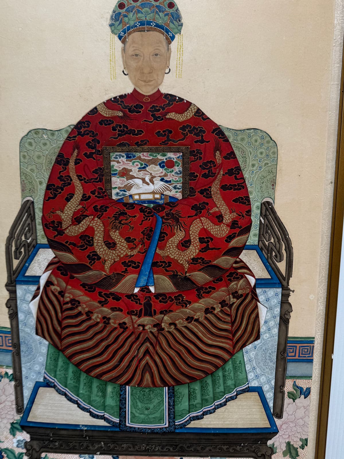 Antique Chinese Ancestor Painting, Framed - Thumbnail 12