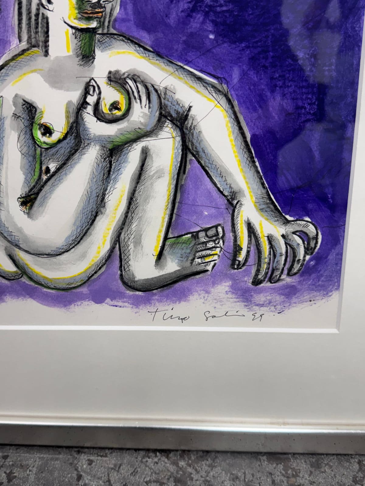 Circa 1999 Timo Solin Framed Ink Wash/ Water Color - Thumbnail 7