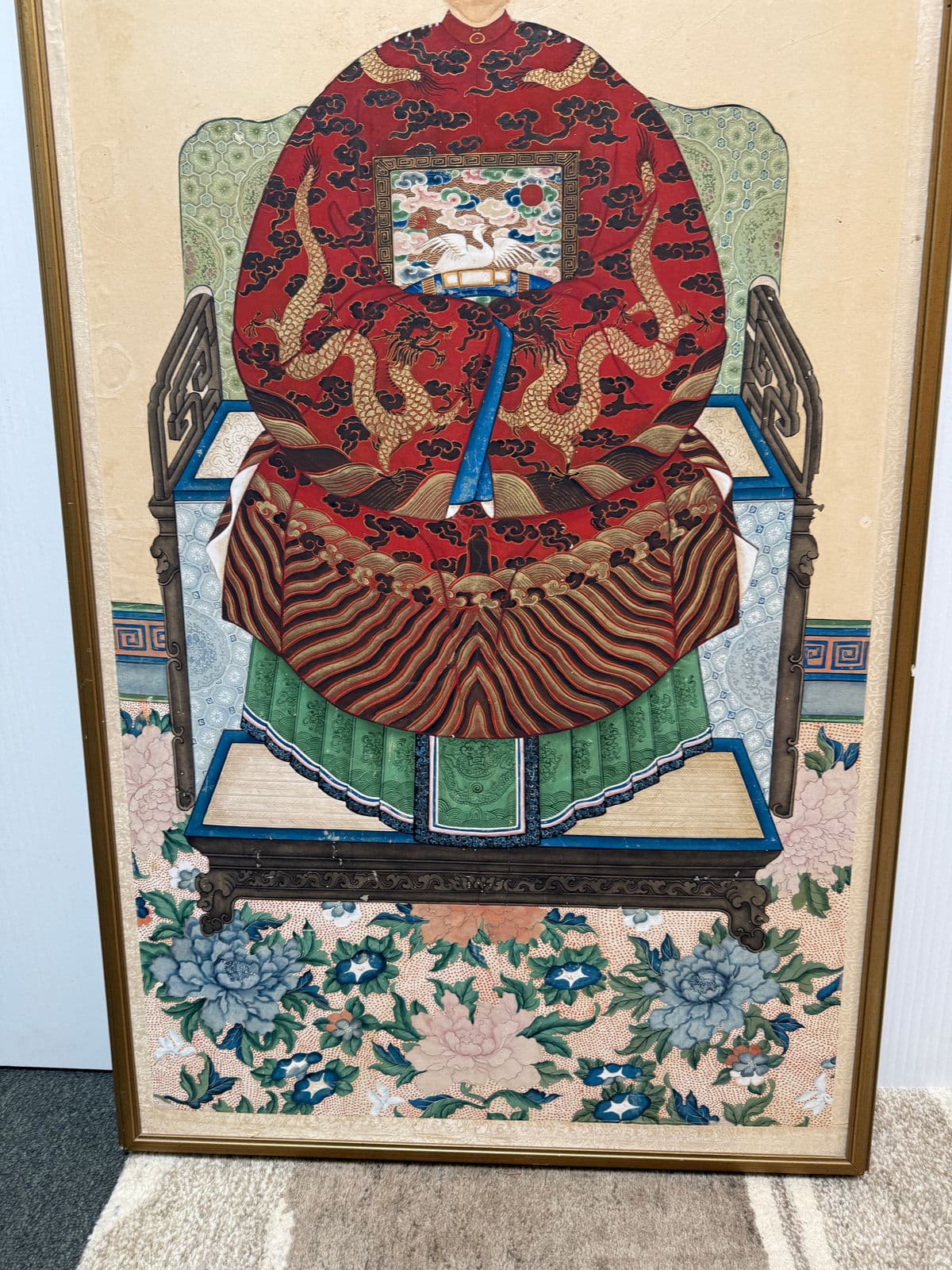 Antique Chinese Ancestor Painting, Framed - Thumbnail 6