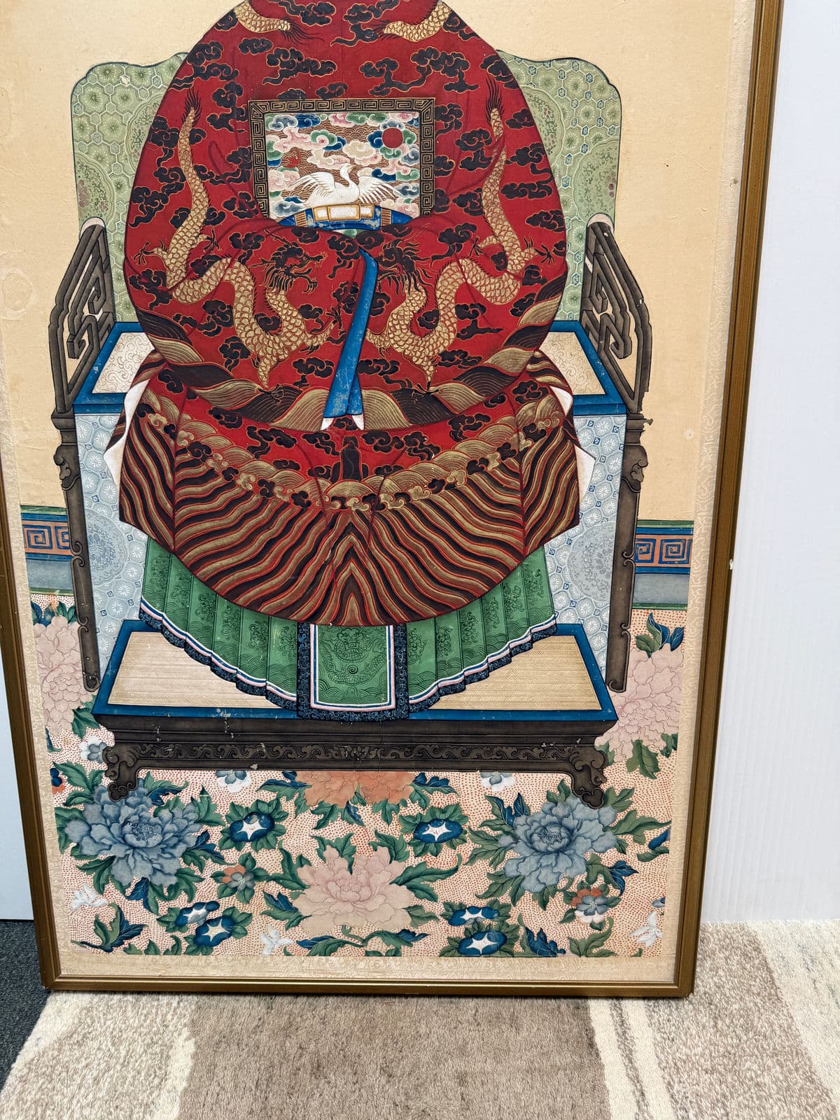 Antique Chinese Ancestor Painting, Framed - Thumbnail 4