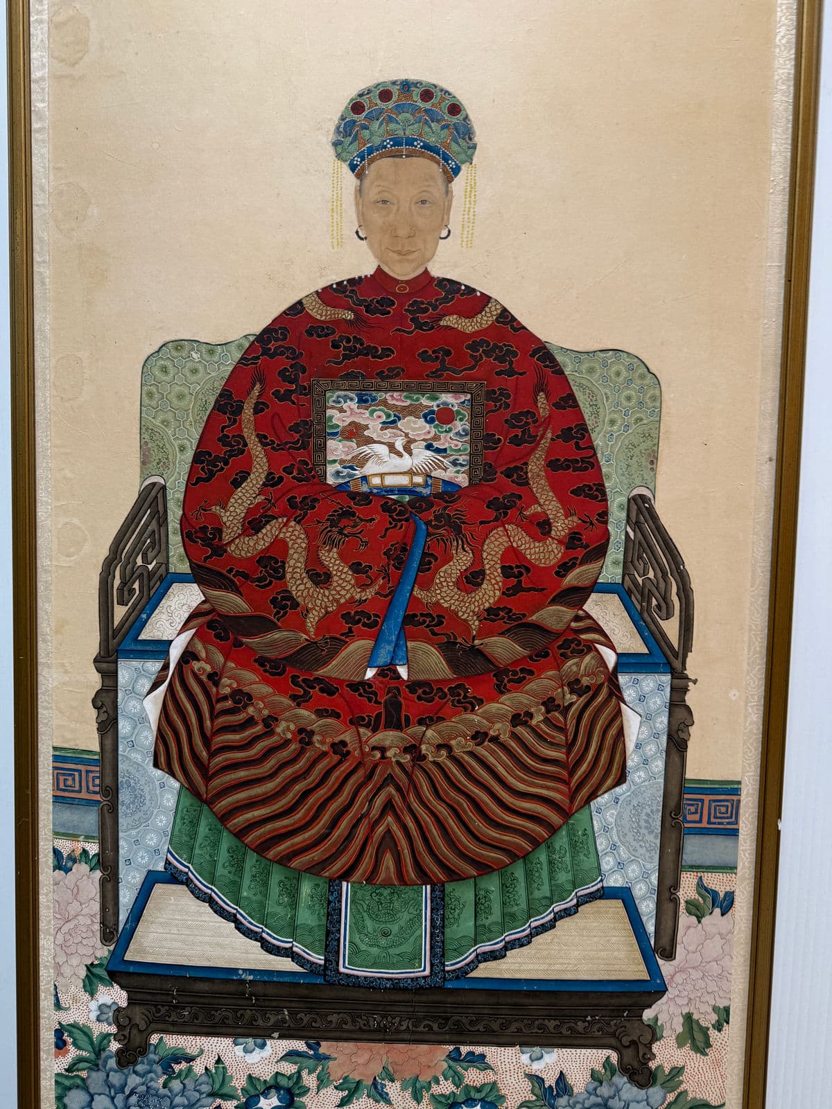 Antique Chinese Ancestor Painting, Framed - Thumbnail 5