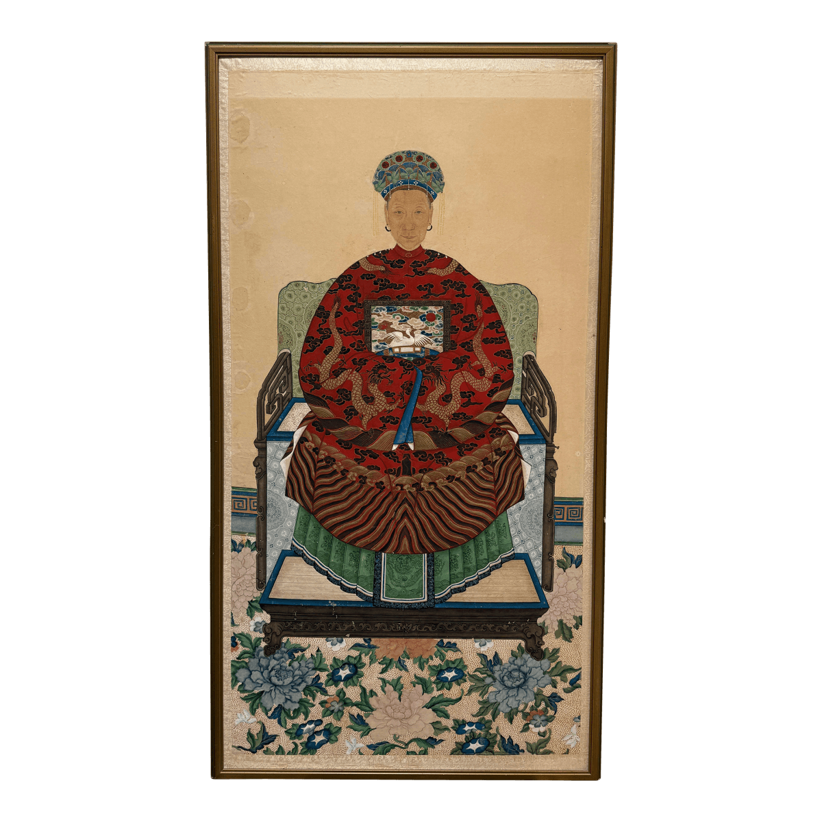 Antique Chinese Ancestor Painting, Framed - Thumbnail 2