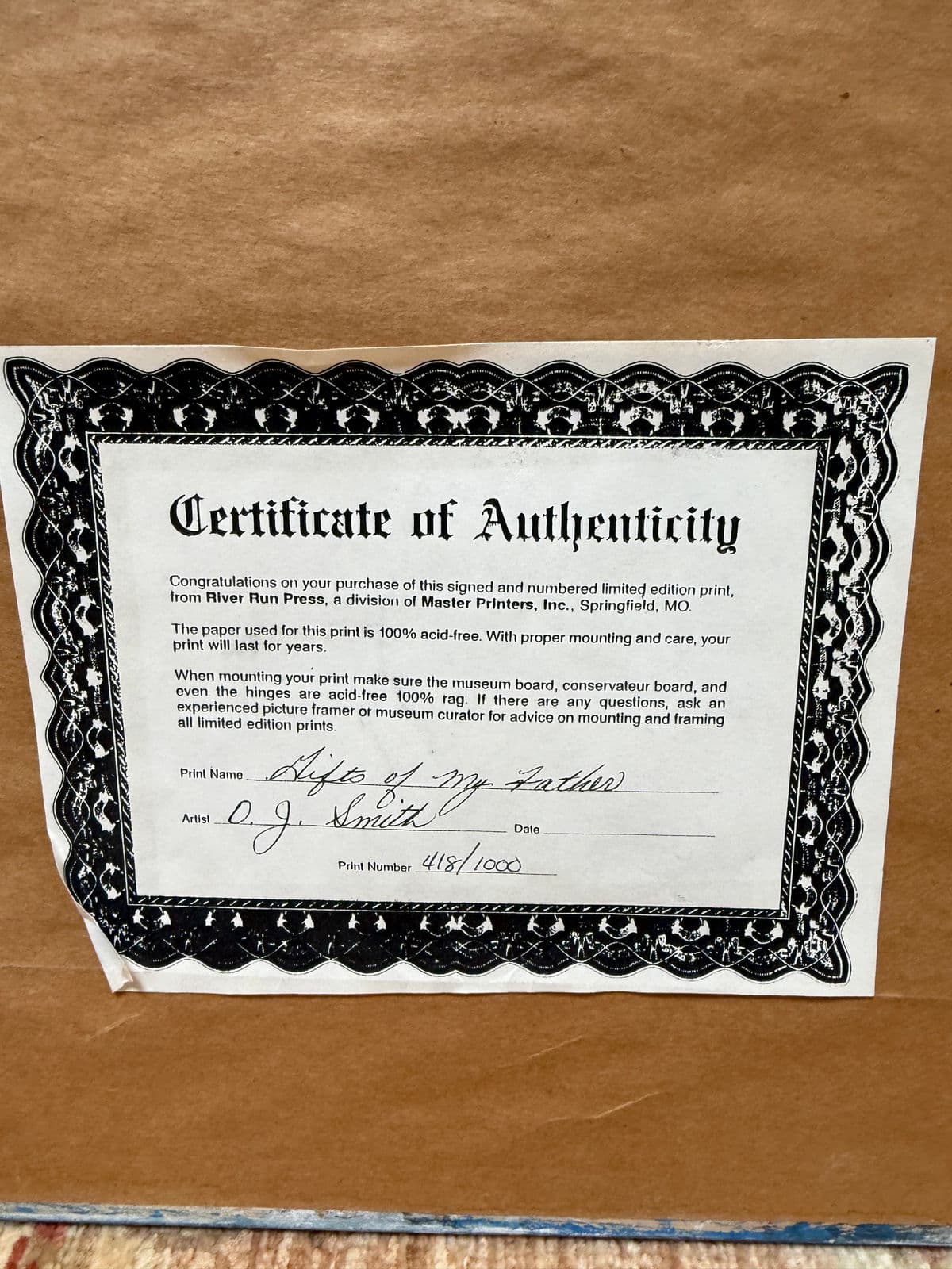 O. J. Smith "Gifts of My Father" Print, Framed - Thumbnail 6