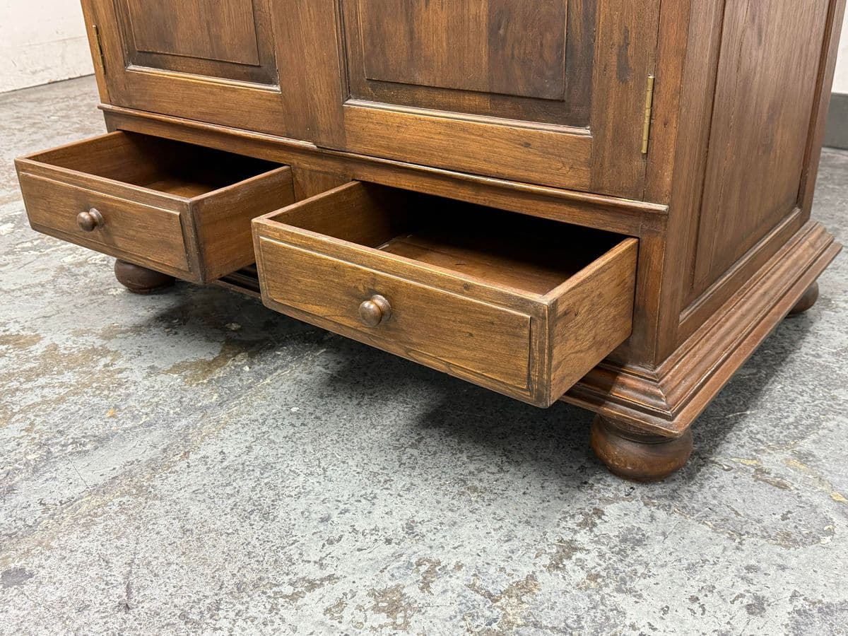 Vintage Solid Teak Wood Entertainment Two Piece Armoire - Thumbnail 11