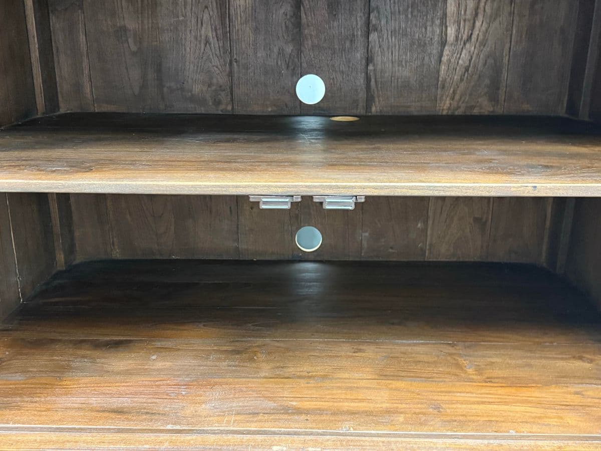 Vintage Solid Teak Wood Entertainment Two Piece Armoire - Thumbnail 12