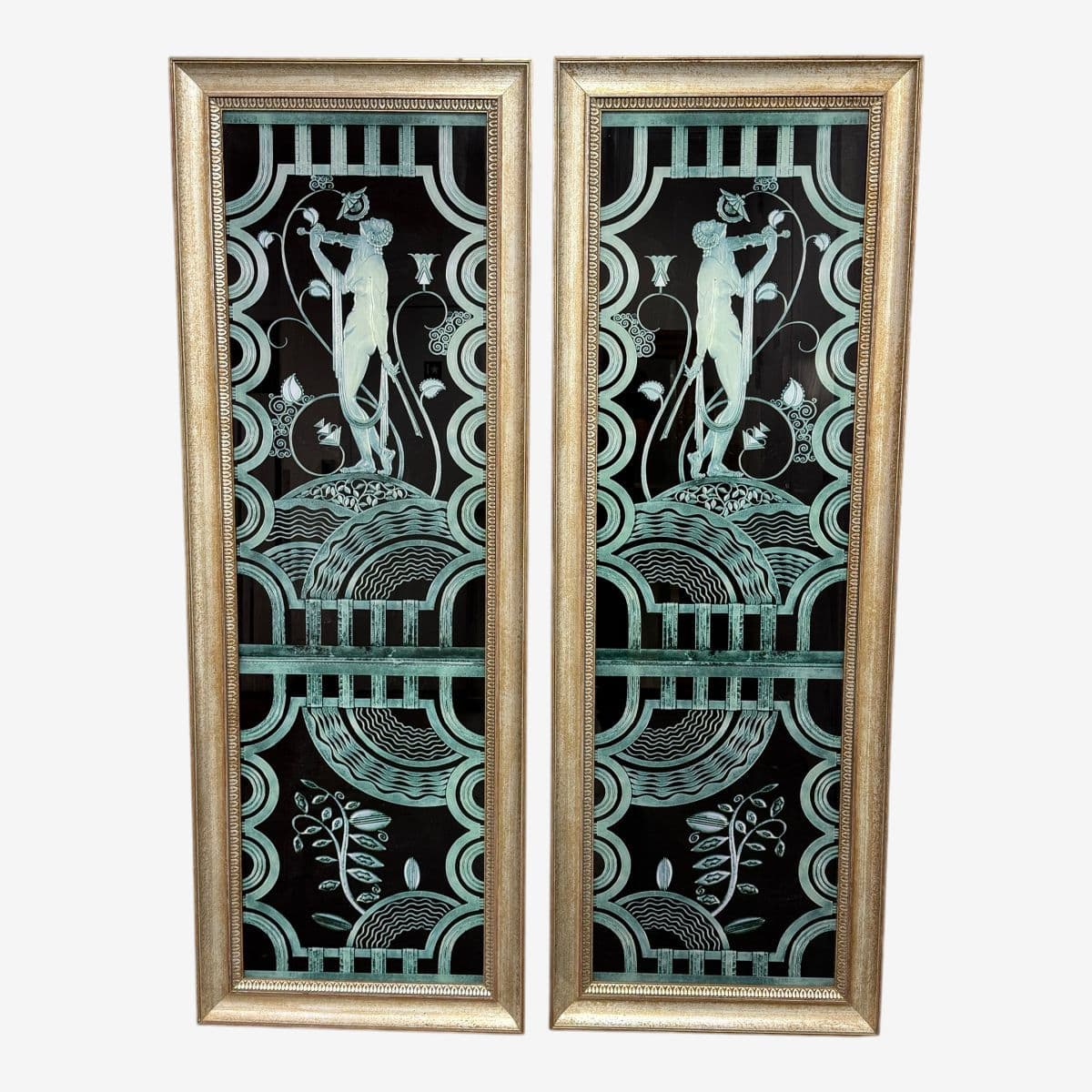 Art Deco in the Style of Paul Fehér Muse With Violin Screens, Pair - Image 1