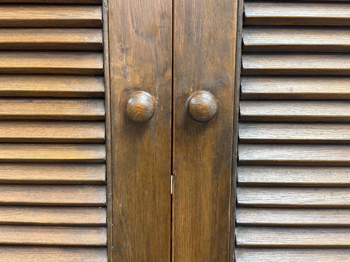 Vintage Solid Teak Wood Entertainment Two Piece Armoire - Thumbnail 10