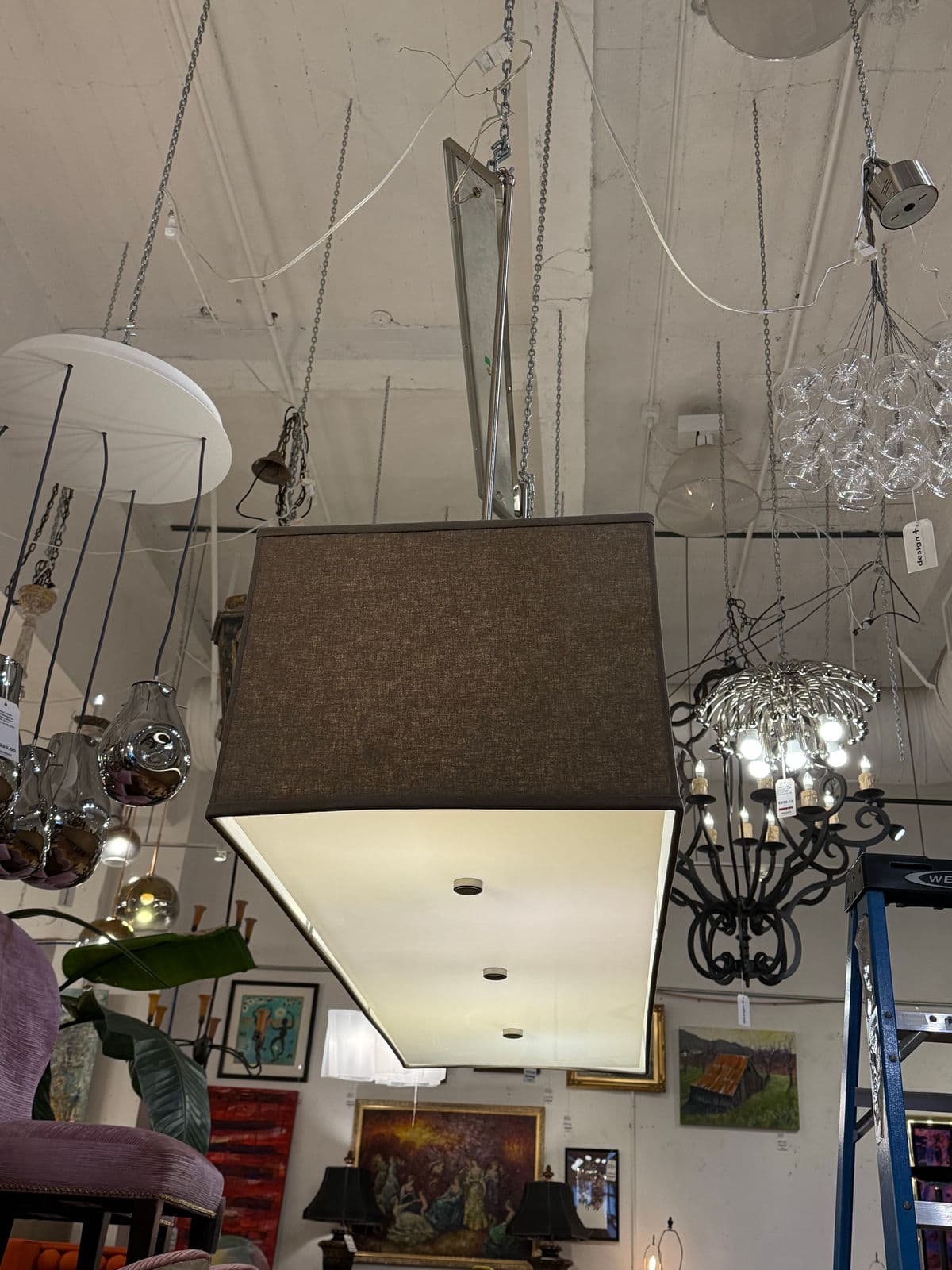 Restoration Hardware Rectangular Shadow Box Greige Pendant - Thumbnail 6