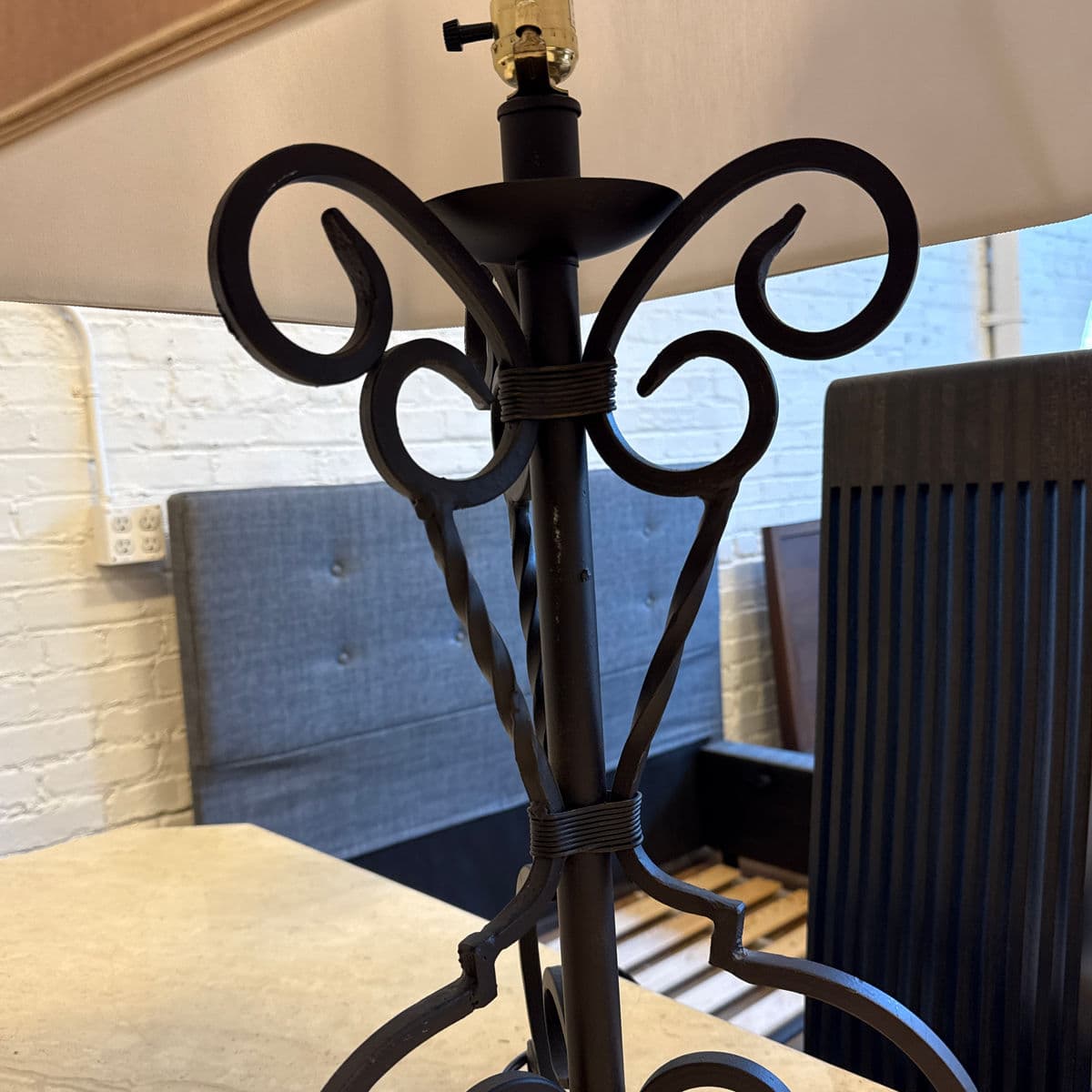 Rustic European Forged Iron Table Lamps, Pair - Thumbnail 7