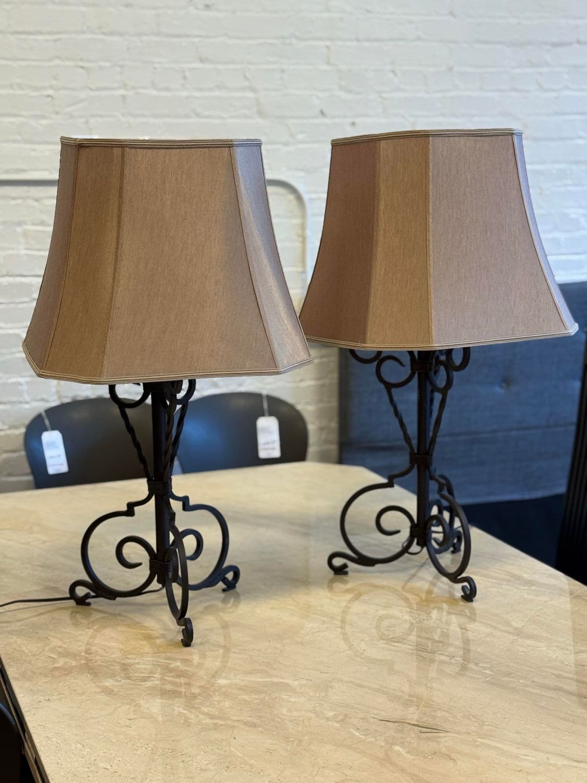 Rustic European Forged Iron Table Lamps, Pair - Thumbnail 4