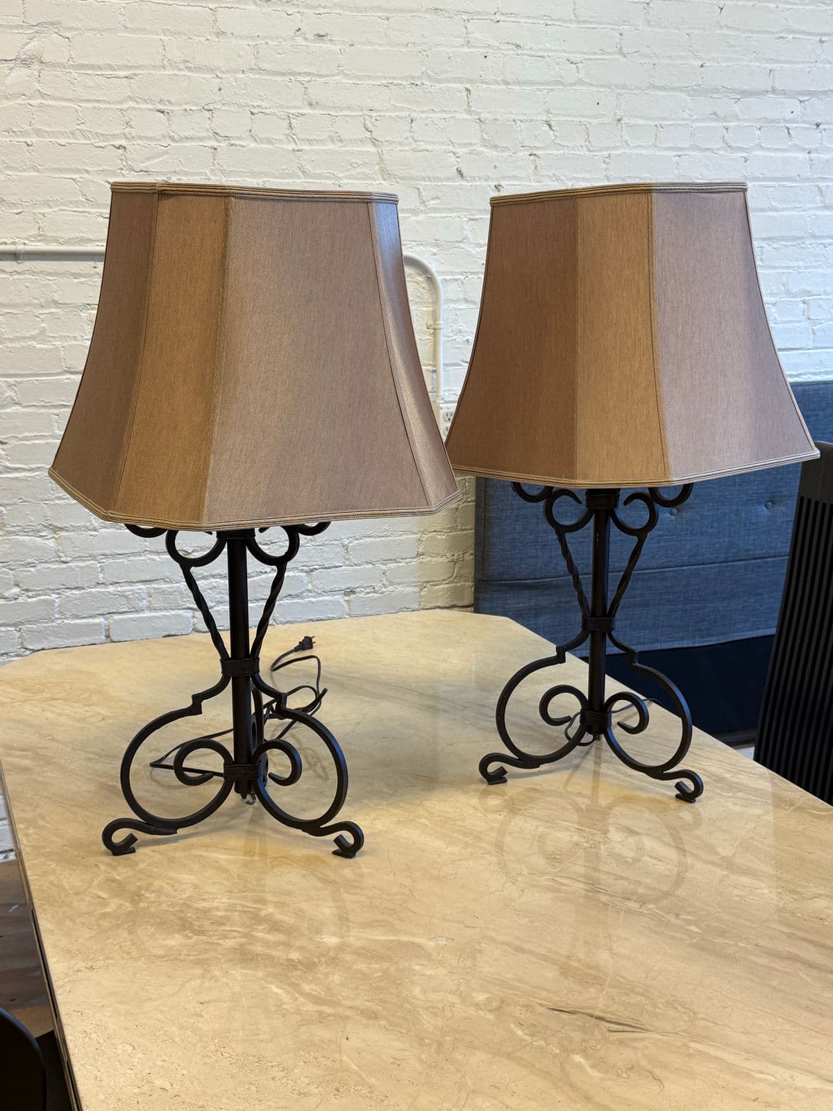Rustic European Forged Iron Table Lamps, Pair - Thumbnail 3