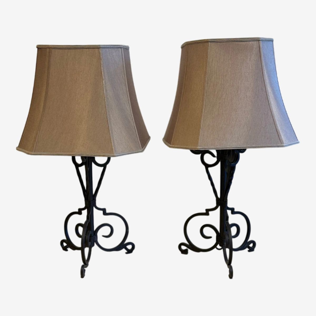Rustic European Forged Iron Table Lamps, Pair - Image 1