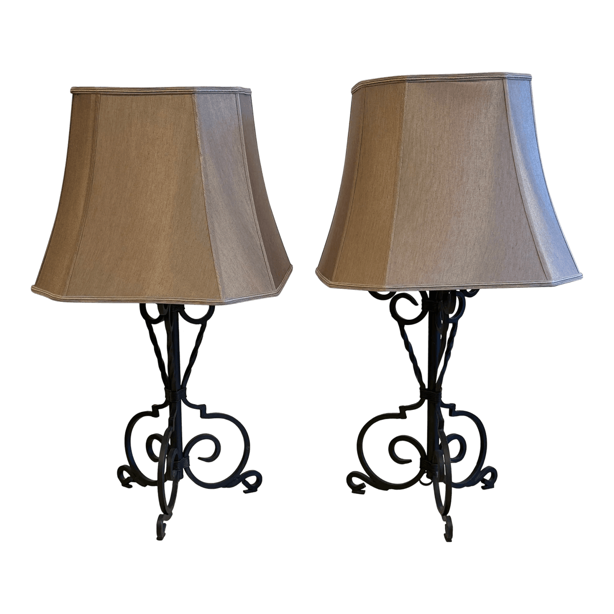 Rustic European Forged Iron Table Lamps, Pair - Thumbnail 2