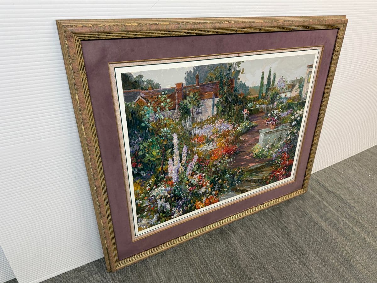 Henri Plisson "British Garden" Limited Edition 74 of 300 Lithograph , Signed + Framed - Thumbnail 3
