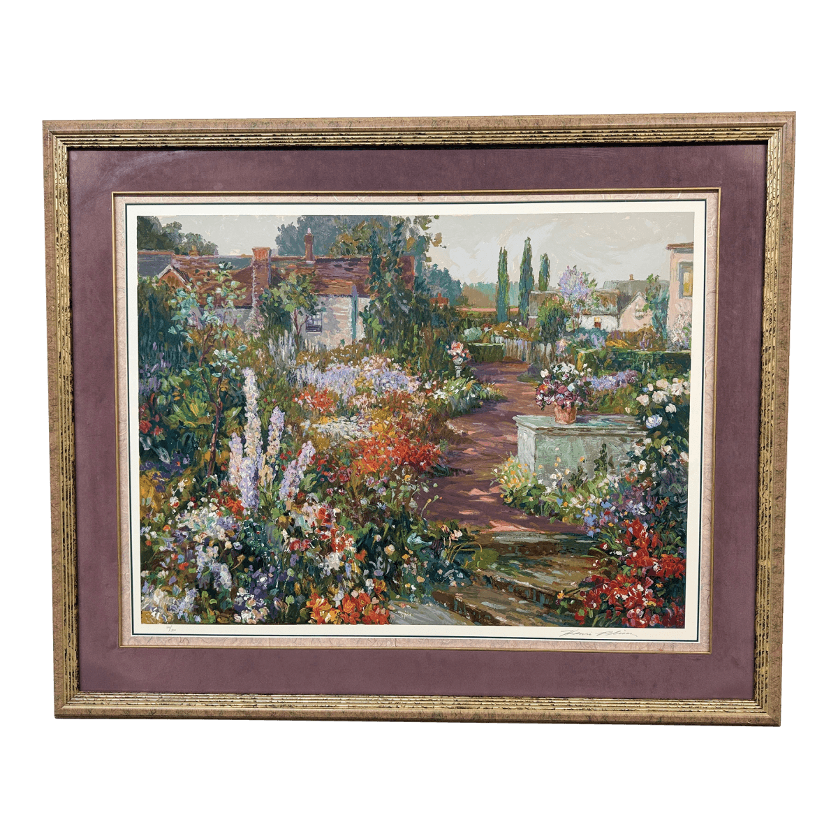 Henri Plisson "British Garden" Limited Edition 74 of 300 Lithograph , Signed + Framed - Thumbnail 2