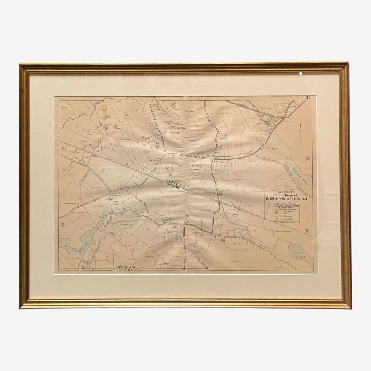 Vintage "Essex County Part of Towns of Hamilton - Wenham" Map, Framed - Image 1