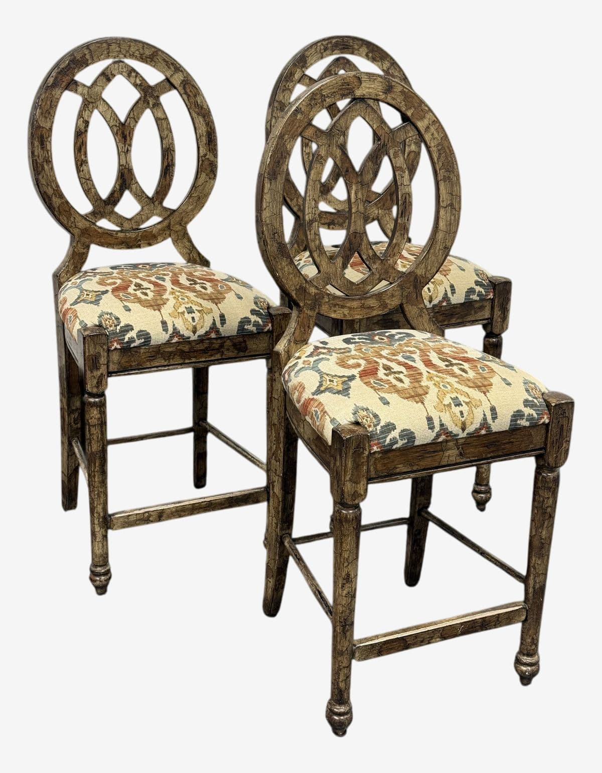 Custom Design Faux Finish Upholstered Counter Stools, Set of Three - Image 1