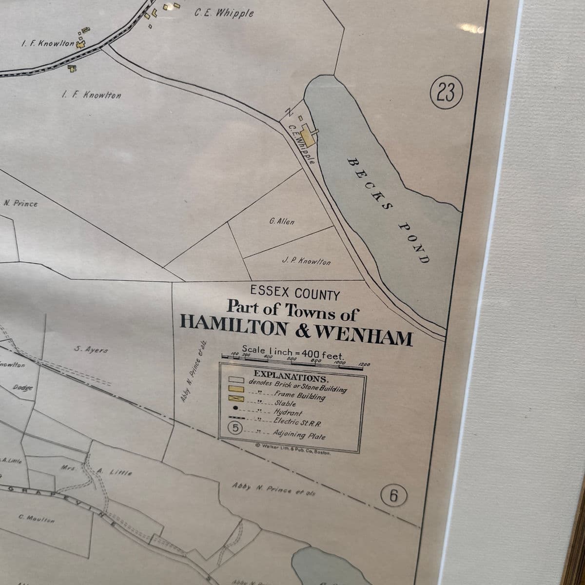Vintage "Essex County Part of Towns of Hamilton - Wenham" Map, Framed - Thumbnail 3