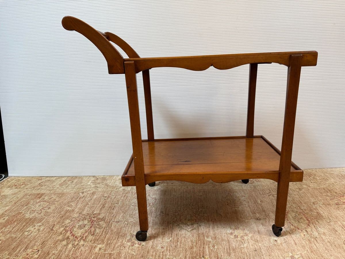 Antique Hand Carved Wooden Drink Cart - Thumbnail 3