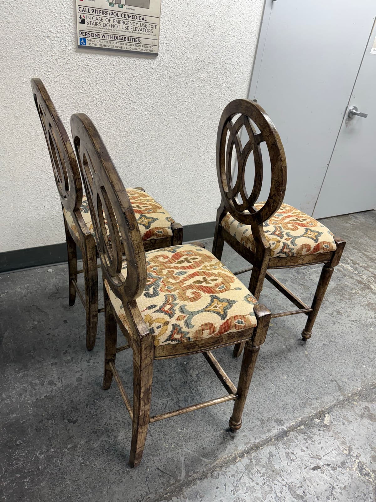 Custom Design Faux Finish Upholstered Counter Stools, Set of Three - Thumbnail 6