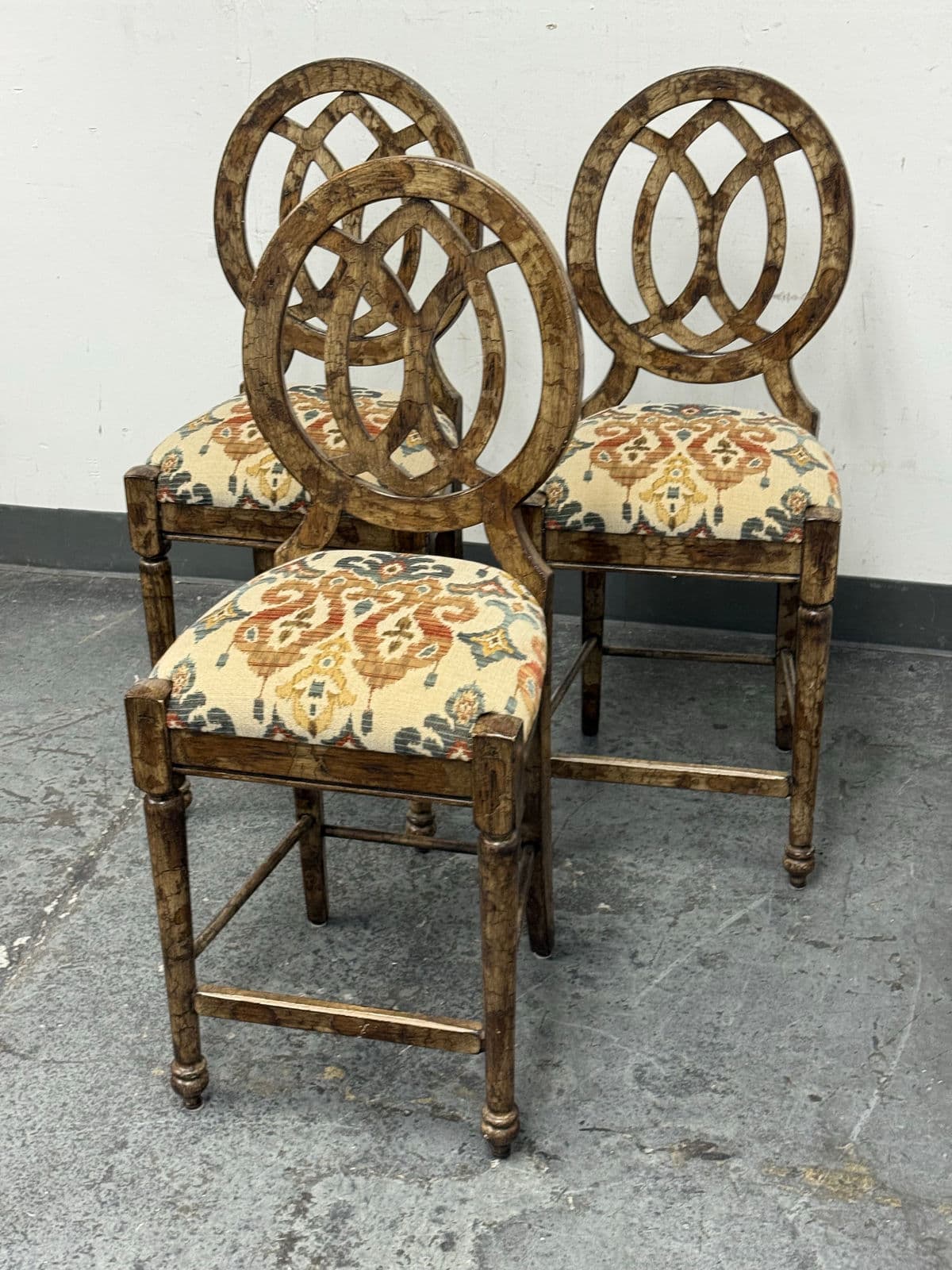 Custom Design Faux Finish Upholstered Counter Stools, Set of Three - Thumbnail 3