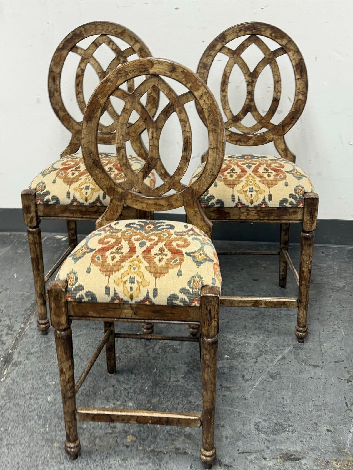 Custom Design Faux Finish Upholstered Counter Stools, Set of Three - Thumbnail 8