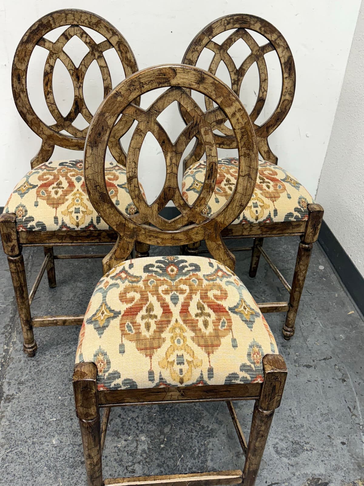 Custom Design Faux Finish Upholstered Counter Stools, Set of Three - Thumbnail 5