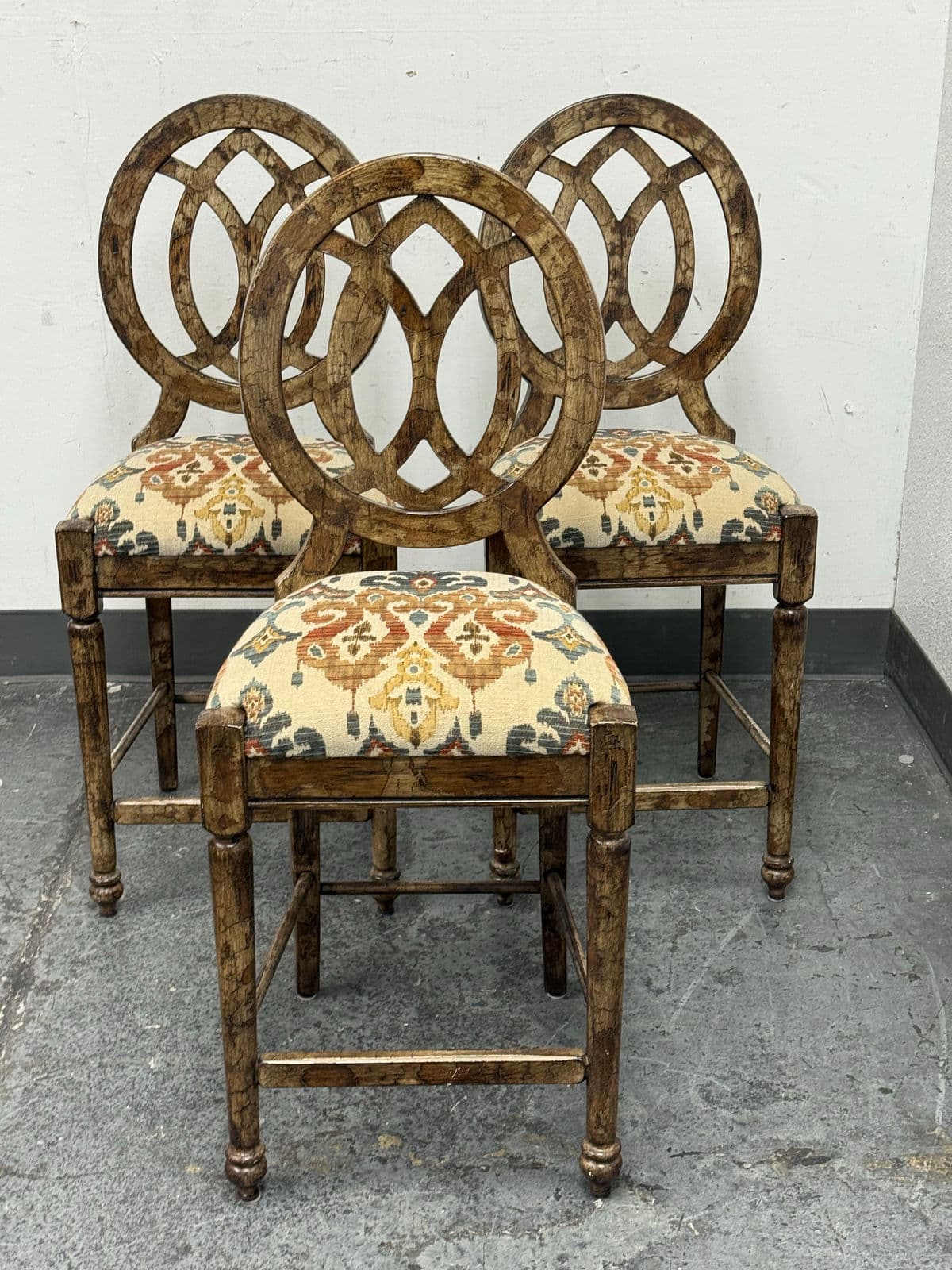 Custom Design Faux Finish Upholstered Counter Stools, Set of Three - Thumbnail 12