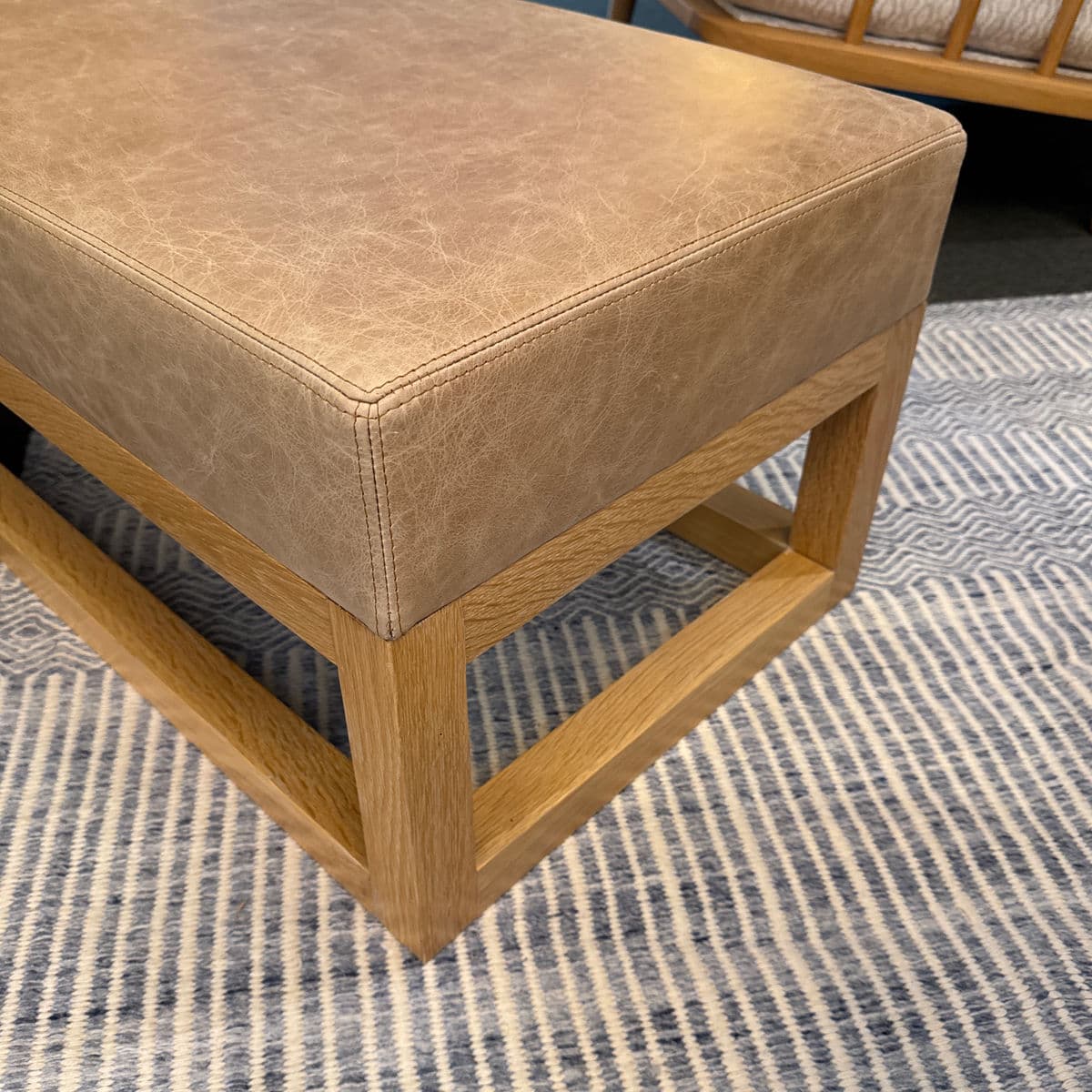 Custom Leather + Wood Custom Ottoman - Thumbnail 4