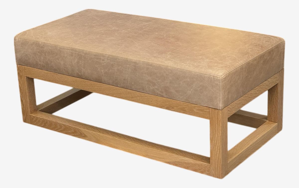 Custom Leather + Wood Custom Ottoman - Image 1