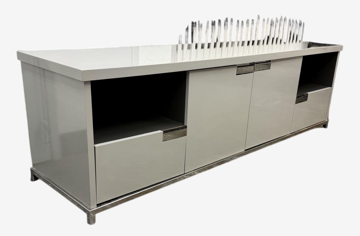 Custom Furniture Design Gray Lacquer Media Cabinet - Image 1