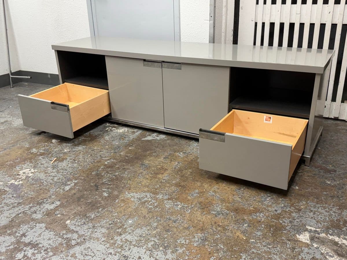 Custom Furniture Design Gray Lacquer Media Cabinet - Thumbnail 6