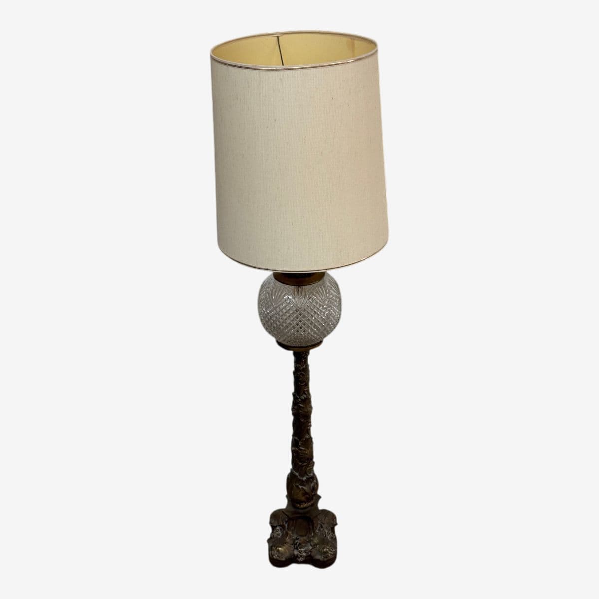 Tall Vintage Art Nouveau Cut Glass Orb Table Lamp - Image 1
