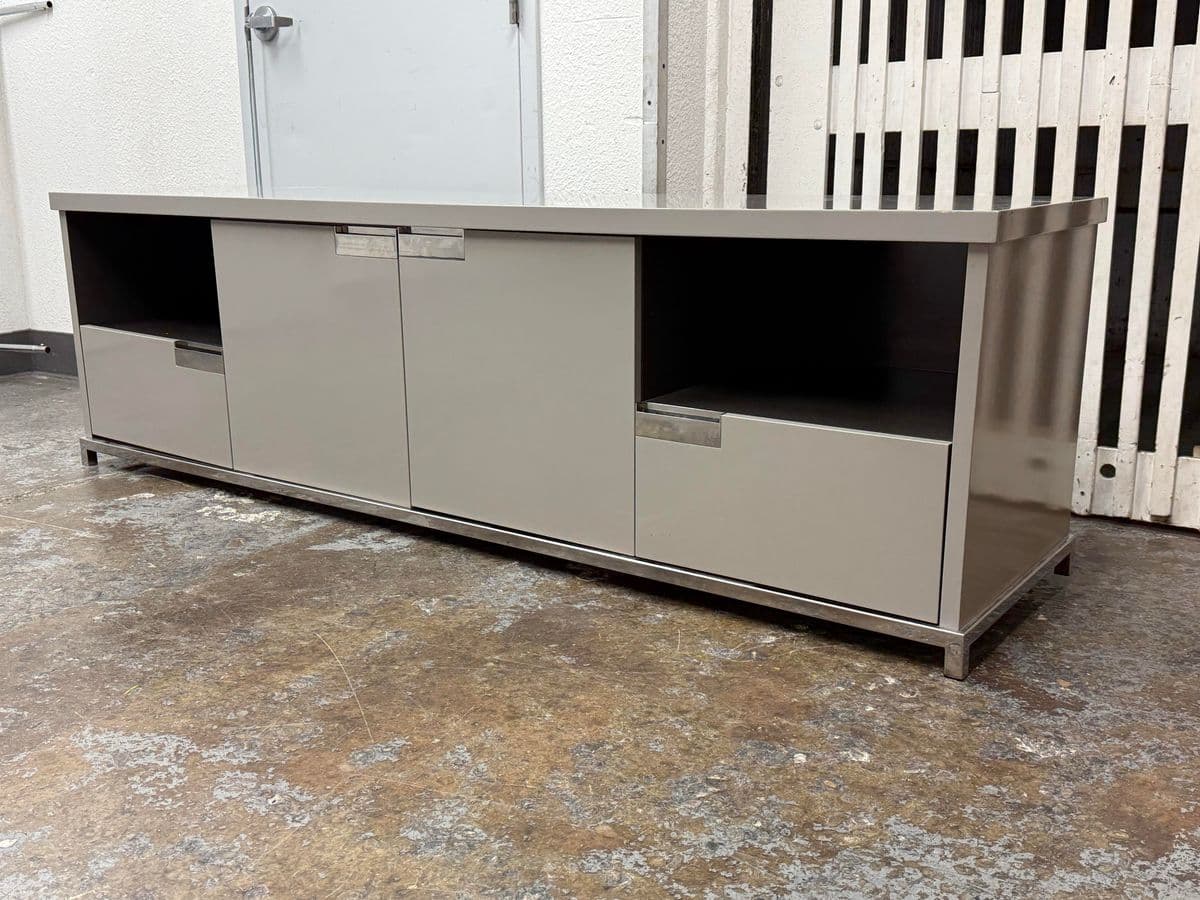 Custom Furniture Design Gray Lacquer Media Cabinet - Thumbnail 3