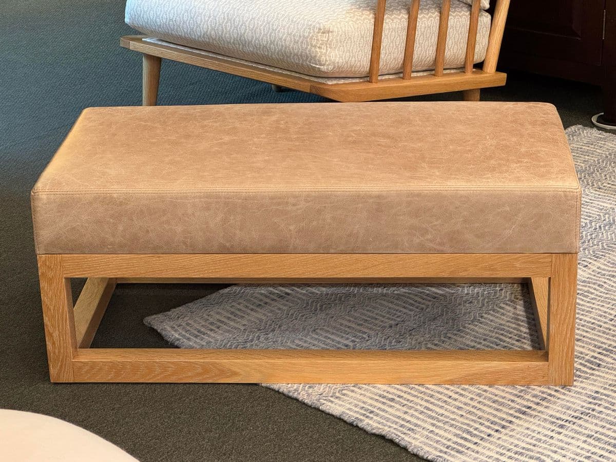 Custom Leather + Wood Custom Ottoman - Thumbnail 3