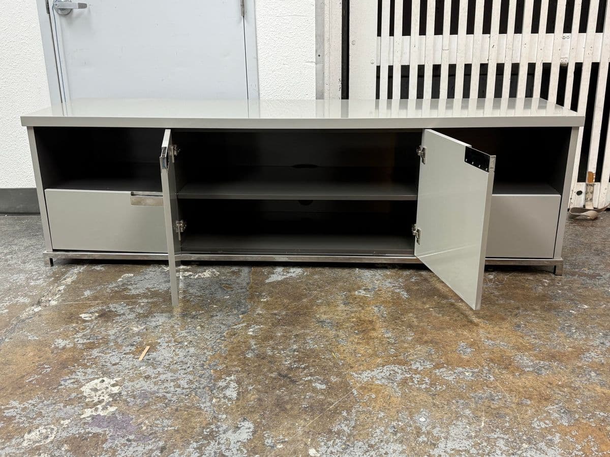 Custom Furniture Design Gray Lacquer Media Cabinet - Thumbnail 5