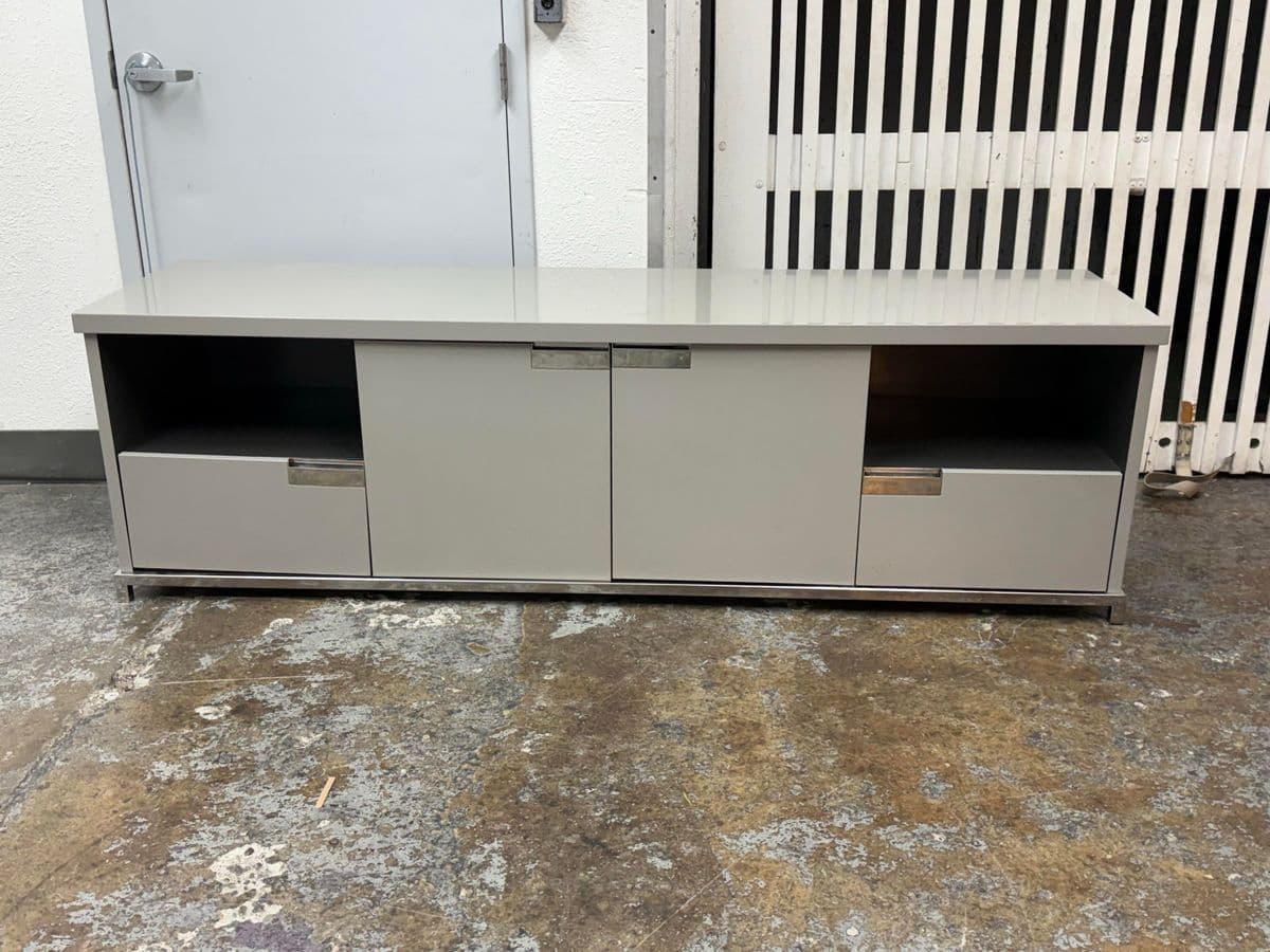 Custom Furniture Design Gray Lacquer Media Cabinet - Thumbnail 4