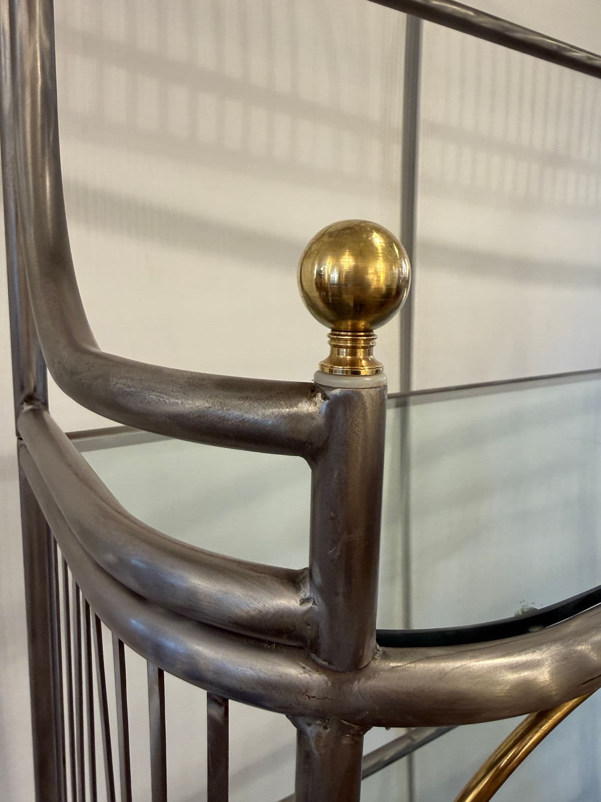 Vintage Custom Design Art Deco Brushed Steel + Brass Bakers Rack - Thumbnail 12