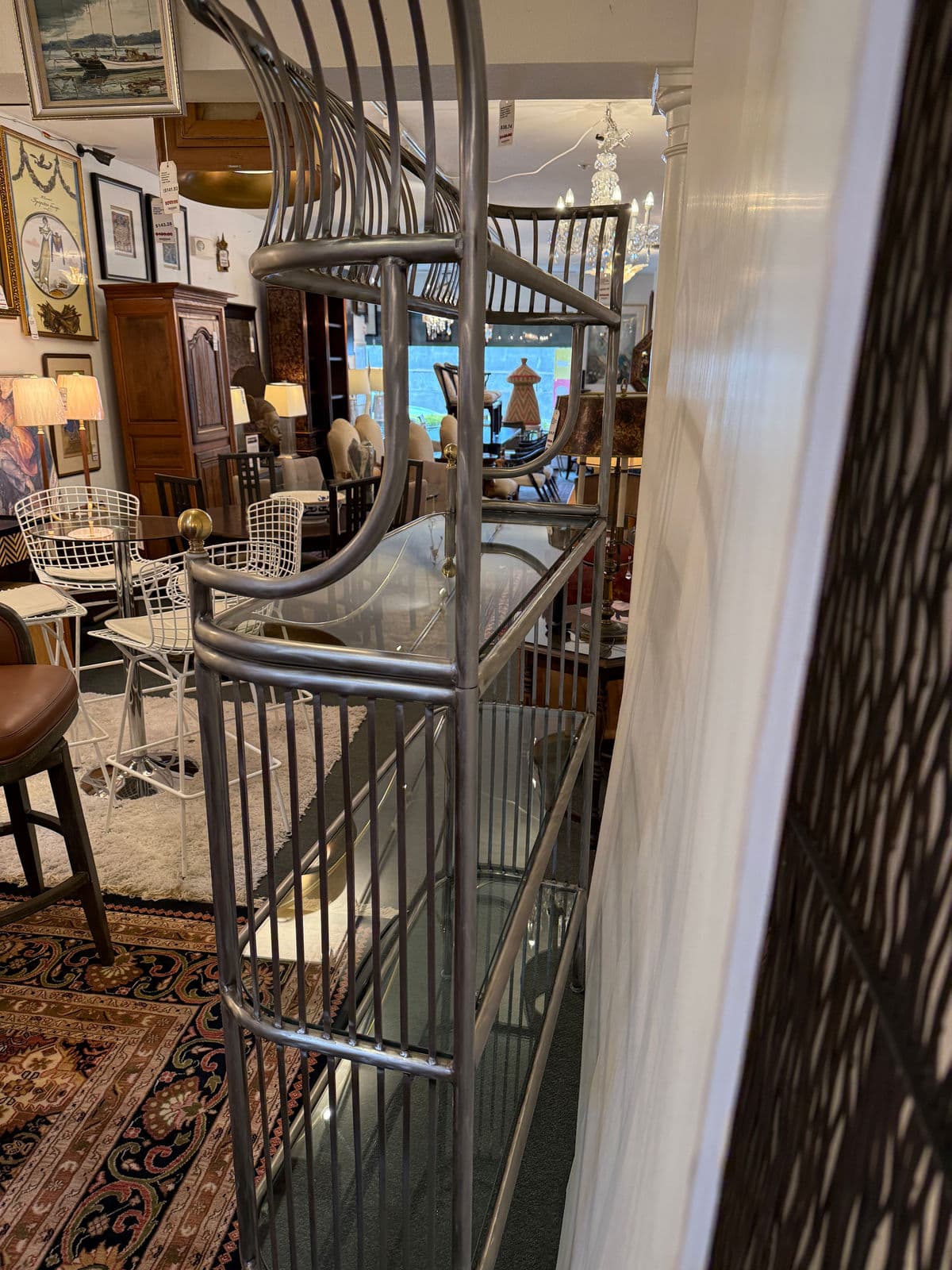 Vintage Custom Design Art Deco Brushed Steel + Brass Bakers Rack - Thumbnail 13